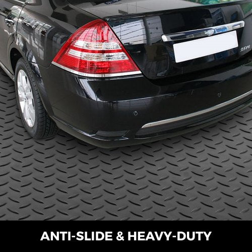 PVC Garage Floor Mats Rolls, Thick Garage Mat for Under Car, Trailer, Gym & Workshop, Waterproof Black Diamond Flooring