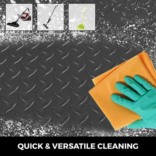 PVC Garage Floor Mats Rolls, Thick Garage Mat for Under Car, Trailer, Gym & Workshop, Waterproof Black Diamond Flooring