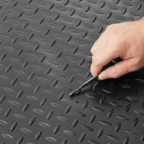 PVC Garage Floor Mats Rolls, Thick Garage Mat for Under Car, Trailer, Gym & Workshop, Waterproof Black Diamond Flooring