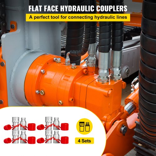 Hydraulic Coupler Quick Connect Set, NPT Flat Face Hydraulic Quick Connect, ISO 16028 Couplers for Bobcat, CAT, Kubota