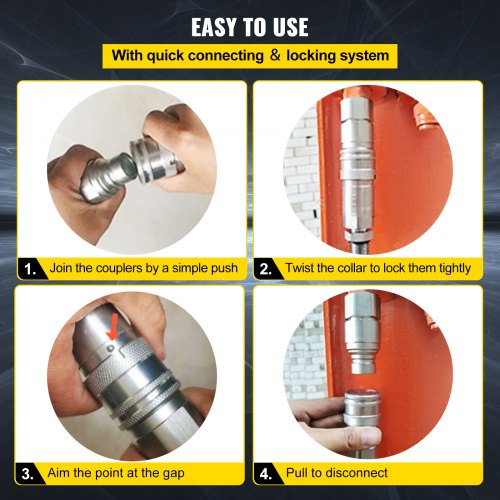 Hydraulic Coupler Quick Connect Set, NPT Flat Face Hydraulic Quick Connect, ISO 16028 Couplers for Bobcat, CAT, Kubota