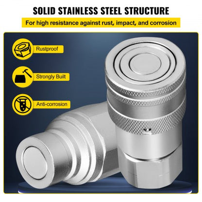 Hydraulic Coupler Quick Connect Set, NPT Flat Face Hydraulic Quick Connect, ISO 16028 Couplers for Bobcat, CAT, Kubota