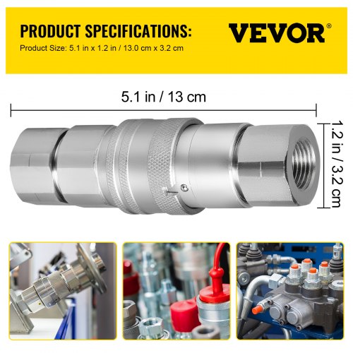 Hydraulic Coupler Quick Connect Set, NPT Flat Face Hydraulic Quick Connect, ISO 16028 Couplers for Bobcat, CAT, Kubota