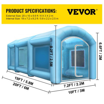 Inflatable Spray Paint Booth with Air Filtration, High Power Blowers Portable Car Paint Tent for Auto Body Work Repairs