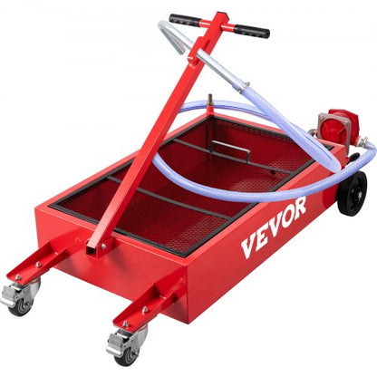 Low Profile Oil Drain Pan, Large Capacity Gallon Oil Drain Tank with Manual Pump, Hose, Heavy-Duty Wheels & Folding