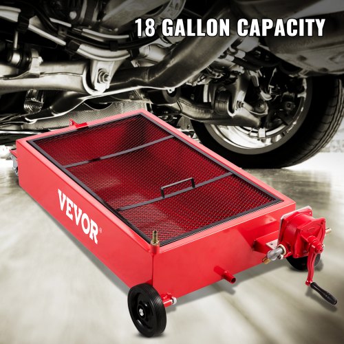 Low Profile Oil Drain Pan, Large Capacity Gallon Oil Drain Tank with Manual Pump, Hose, Heavy-Duty Wheels & Folding