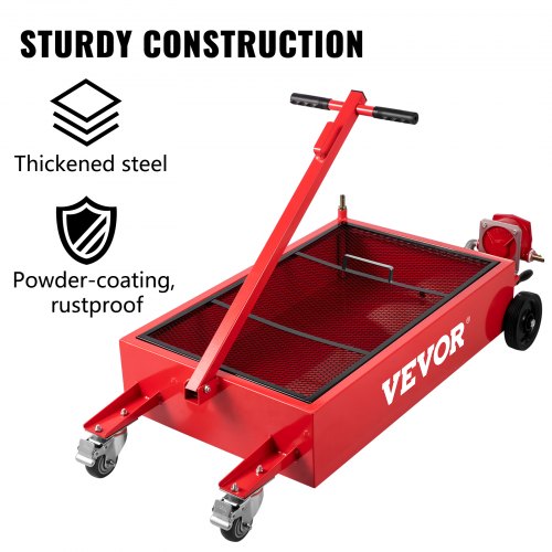 Low Profile Oil Drain Pan, Large Capacity Gallon Oil Drain Tank with Manual Pump, Hose, Heavy-Duty Wheels & Folding