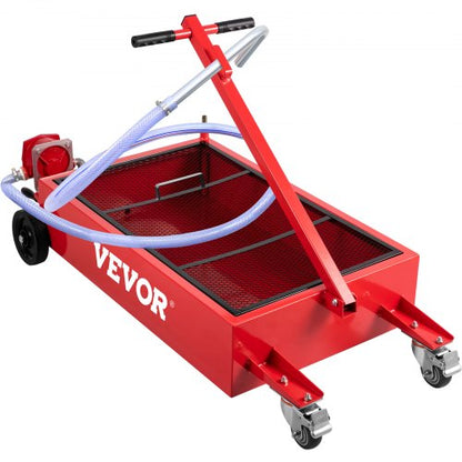 Low Profile Oil Drain Pan, Large Capacity Gallon Oil Drain Tank with Manual Pump, Hose, Heavy-Duty Wheels & Folding