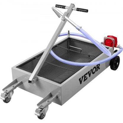 Low Profile Oil Drain Pan, Heavy-Duty Oil Change Tank with Manual Pump, Hose, Swivel Wheels for SUV, Truck, Car