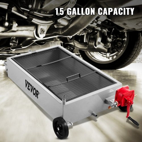 Low Profile Oil Drain Pan, Heavy-Duty Oil Change Tank with Manual Pump, Hose, Swivel Wheels for SUV, Truck, Car