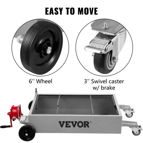 Low Profile Oil Drain Pan, Heavy-Duty Oil Change Tank with Manual Pump, Hose, Swivel Wheels for SUV, Truck, Car