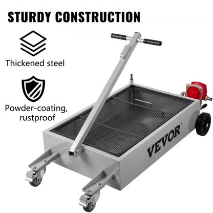 Low Profile Oil Drain Pan, Heavy-Duty Oil Change Tank with Manual Pump, Hose, Swivel Wheels for SUV, Truck, Car