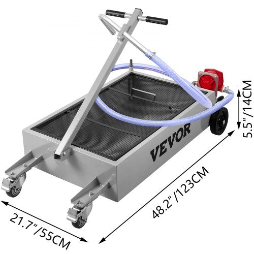 Low Profile Oil Drain Pan, Heavy-Duty Oil Change Tank with Manual Pump, Hose, Swivel Wheels for SUV, Truck, Car