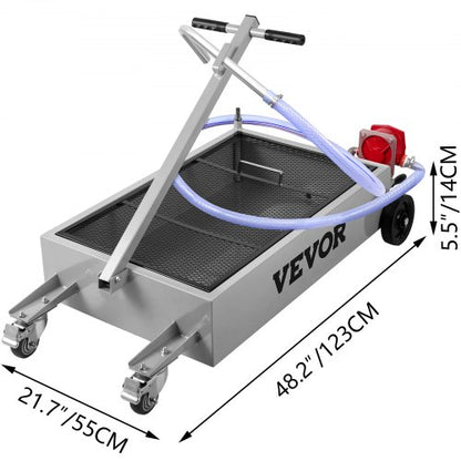Low Profile Oil Drain Pan, Heavy-Duty Oil Change Tank with Manual Pump, Hose, Swivel Wheels for SUV, Truck, Car