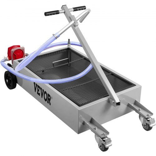 Low Profile Oil Drain Pan, Heavy-Duty Oil Change Tank with Manual Pump, Hose, Swivel Wheels for SUV, Truck, Car