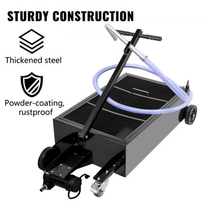 Oil Drain Pan Gallon Low Profile Oil Drain Tank with Pump, Hose, Foldable Handle & Swivel Casters, Large Capacity