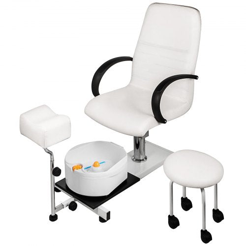 Hydraulic Lift Adjustable Spa Pedicure Unit with Easy-Clean Bubble Massage Footbath, White Salon Chair