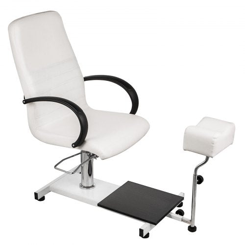 Hydraulic Lift Adjustable Spa Pedicure Unit with Easy-Clean Bubble Massage Footbath, White Salon Chair