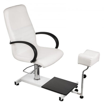 Hydraulic Lift Adjustable Spa Pedicure Unit with Easy-Clean Bubble Massage Footbath, White Salon Chair