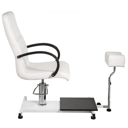 Hydraulic Lift Adjustable Spa Pedicure Unit with Easy-Clean Bubble Massage Footbath, White Salon Chair