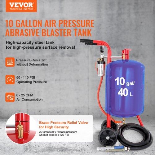 10Gal40L Sandblaster Kit HeavyDuty Power Sand Blaster W Grit Nozzles Pressure Gauge 2
