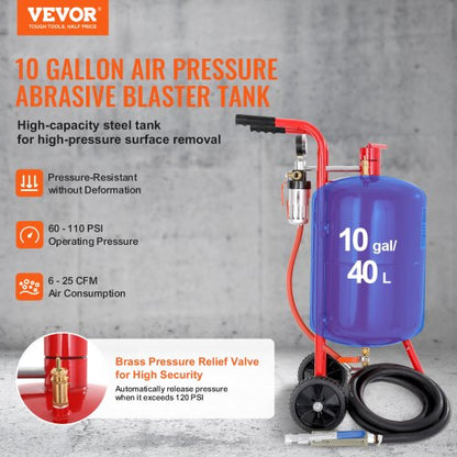 10Gal40L Sandblaster Kit HeavyDuty Power Sand Blaster W Grit Nozzles Pressure Gauge 2