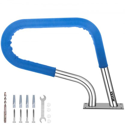 Stainless Steel Pool Handrail, 250LBS Load Capacity, Rustproof Silver Pool Railing with Blue Grip Cover