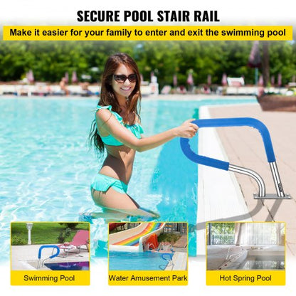 Stainless Steel Pool Handrail 250LBS Load Capacity Rustproof Silver Pool Railing With Blue Grip Cov 1