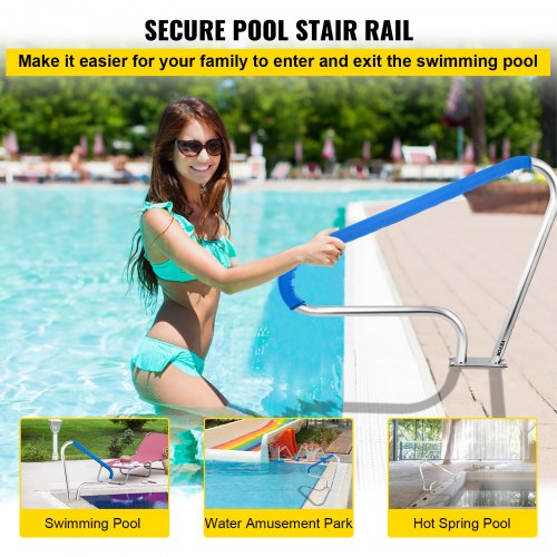 Pool Rail 32x23 304 Stainless Steel Pool Railing With 250LBS Load Capacity Blue Grip Cover  M8 Dril 1