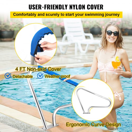Pool Rail 32x23 304 Stainless Steel Pool Railing With 250LBS Load Capacity Blue Grip Cover  M8 Dril 2