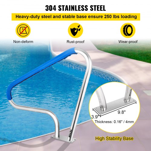 Pool Rail 32x23 304 Stainless Steel Pool Railing With 250LBS Load Capacity Blue Grip Cover  M8 Dril 3