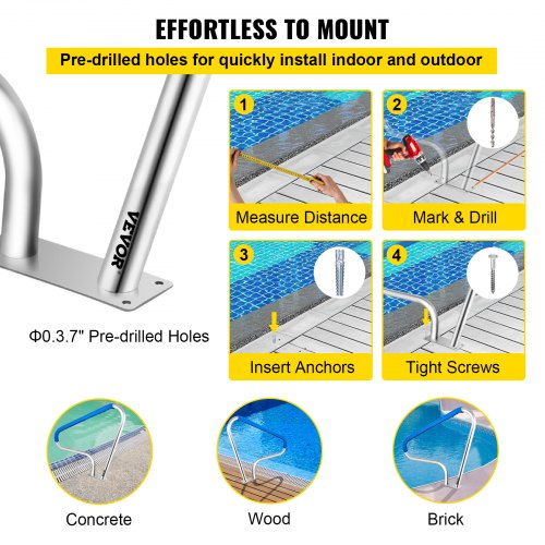 Pool Rail 32x23 304 Stainless Steel Pool Railing With 250LBS Load Capacity Blue Grip Cover  M8 Dril 4
