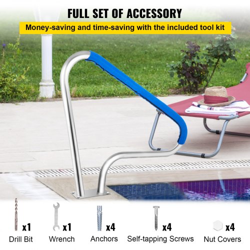 Pool Rail 32x23 304 Stainless Steel Pool Railing With 250LBS Load Capacity Blue Grip Cover  M8 Dril 5