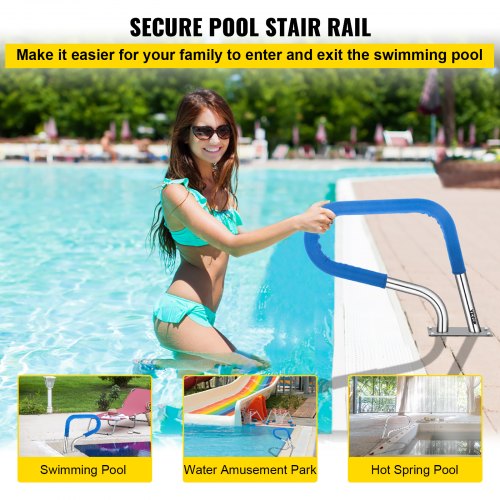 Stainless Steel Pool Rail 32x23 Humanized Swimming Pool Handrail With NonSlip Blue Grip 250LB Capac 2