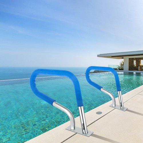 Stainless Steel Pool Rail, 32"x23" Humanized Swimming Pool Handrail with Non-Slip Blue Grip, 250LB Capacity