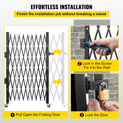 HeavyDuty Single Folding Security Gate 50 H X 75 W Steel Accordion Security Gate With 360 Rolling C 6