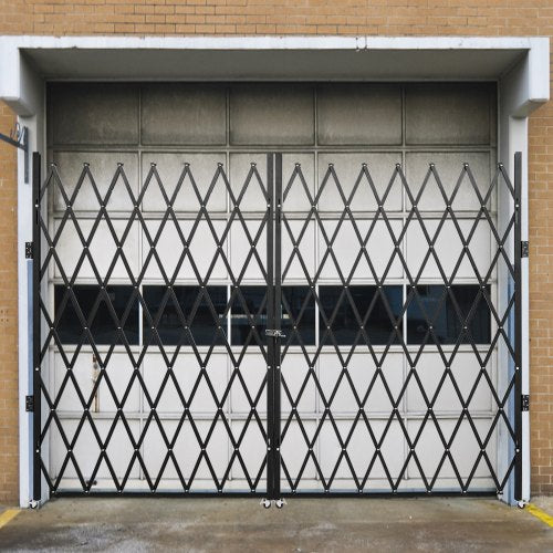 6.5 ft x 12 ft Double Folding Steel Accordion Security Gate, Flexible Expanding 360° Rolling Barricade Gate with Keys