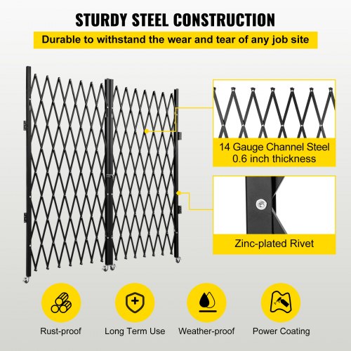 Heavy-Duty Scissor Gate with Keys, 360° Rolling Barricade Gate for Wide Entryways & Industrial Security