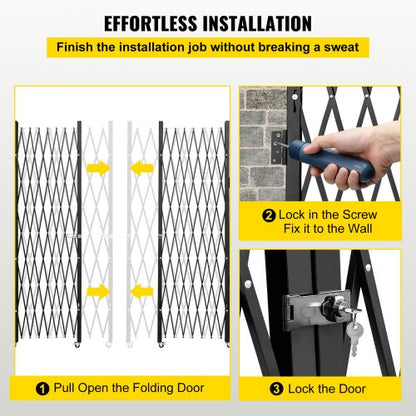 Heavy-Duty Scissor Gate with Keys, 360° Rolling Barricade Gate for Wide Entryways & Industrial Security