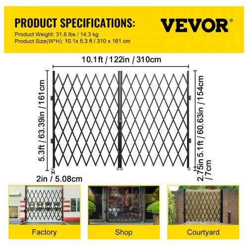 Heavy-Duty Scissor Gate with Keys, 360° Rolling Barricade Gate for Wide Entryways & Industrial Security