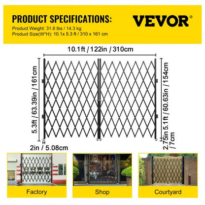Heavy-Duty Scissor Gate with Keys, 360° Rolling Barricade Gate for Wide Entryways & Industrial Security