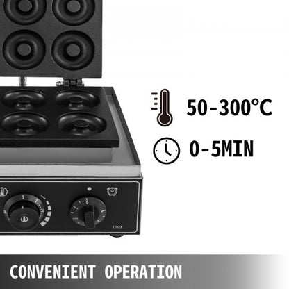 Professional Hole Electric Doughnut Maker, Commercial Waffle Donut Machine with Double-Sided Heating, Teflon-Coated