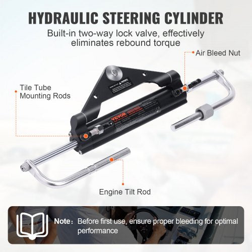 Hydraulic Outboard Steering Kit, Marine Boat Steering System with Pump, Cylinder, High-Pressure Hoses, for Single Engine