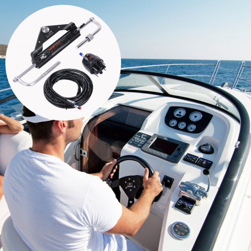 Hydraulic Outboard Steering Kit, Marine Boat Steering System with Pump, Cylinder, High-Pressure Hoses, for Single Engine