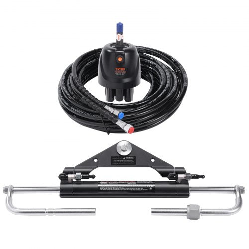 Hydraulic Outboard Steering Kit, Marine Boat Steering System with Pump, Cylinder, High-Pressure Hoses, for Single Engine