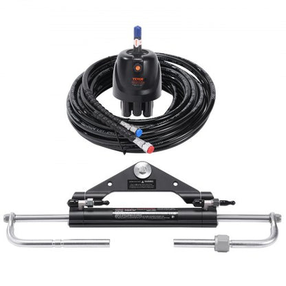 Hydraulic Outboard Steering Kit, Marine Boat Steering System with Pump, Cylinder, High-Pressure Hoses, for Single Engine