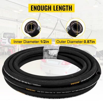 Coiled Hydraulic Hose, Rubber Hydraulic Hose 4000 PSI, Heavy-Duty Steel Wire Braid, Flexible Bulk Hydraulic Oil Hose