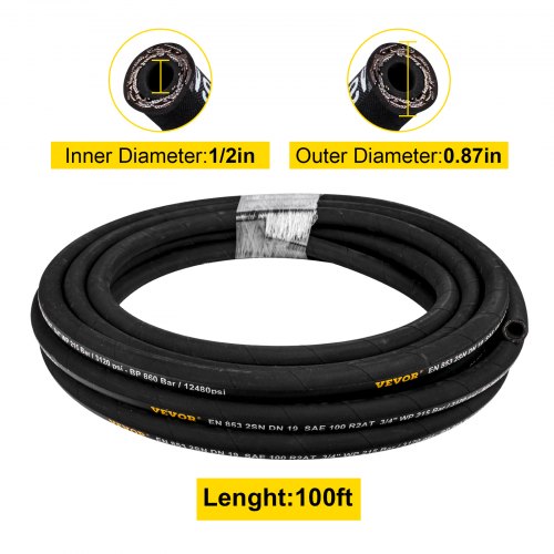 Coiled Hydraulic Hose, Rubber Hydraulic Hose 4000 PSI, Heavy-Duty Steel Wire Braid, Flexible Bulk Hydraulic Oil Hose
