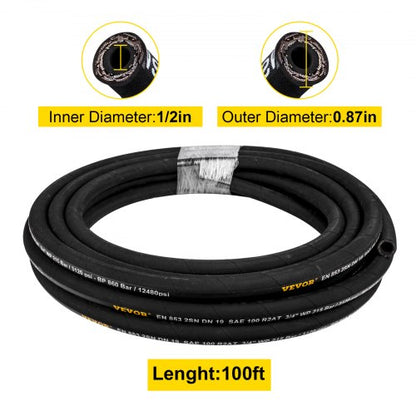 Coiled Hydraulic Hose, Rubber Hydraulic Hose 4000 PSI, Heavy-Duty Steel Wire Braid, Flexible Bulk Hydraulic Oil Hose