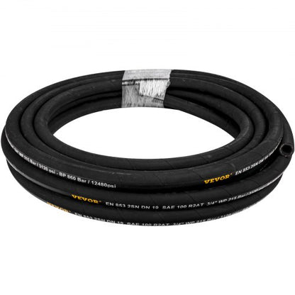100 ft Coiled Hydraulic Hose 3/8 Inch, 4800 PSI High-Pressure Rubber Hydraulic Hose with 2 Steel Wire Braid